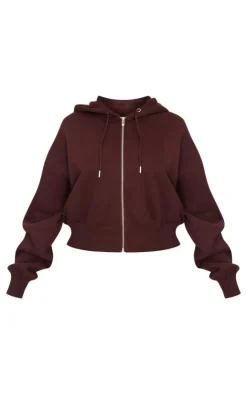 New PrettyLittleThing Studio Archives Embroidered Zip Up Jacket Chocolate