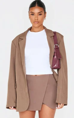 PrettyLittleThing Christmas Shop*Chocolate Tailored Woven Wrap Front Skort