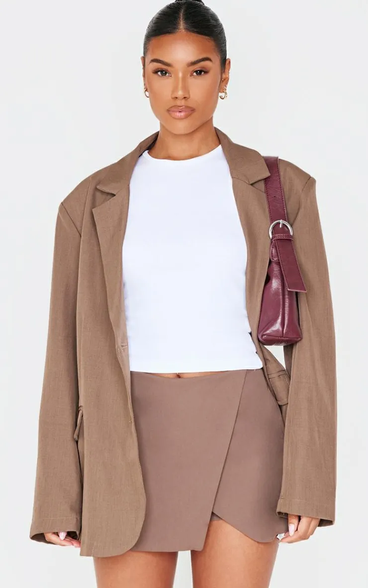 PrettyLittleThing Christmas Shop*Chocolate Tailored Woven Wrap Front Skort