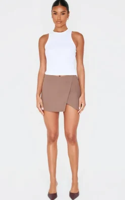 PrettyLittleThing Christmas Shop*Chocolate Tailored Woven Wrap Front Skort