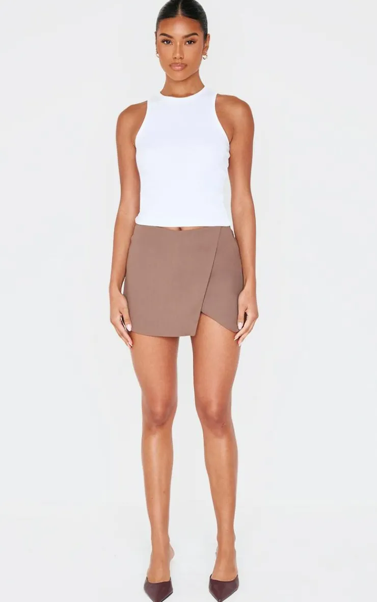 PrettyLittleThing Christmas Shop*Chocolate Tailored Woven Wrap Front Skort