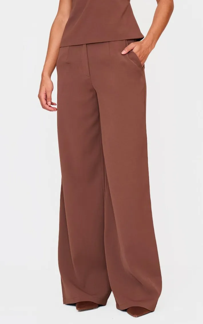 Chocolate Tailored Woven High Waist Wide Leg Pants