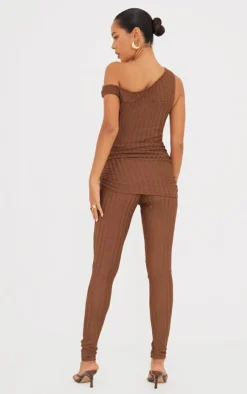 Chocolate Textured Asymmetric Corset Detail Jumpsuit-PrettyLittleThing Online