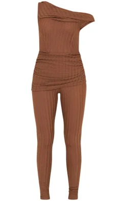 Chocolate Textured Asymmetric Corset Detail Jumpsuit-PrettyLittleThing Online