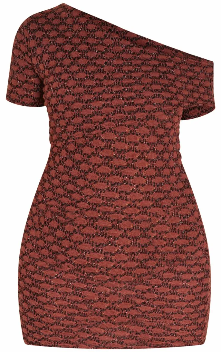 Chocolate Textured Asymmetric One Shoulder Bodycon Dress-PrettyLittleThing