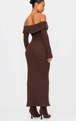 Textured Bardot Belt Detail Maxi Dress-PrettyLittleThing Outlet