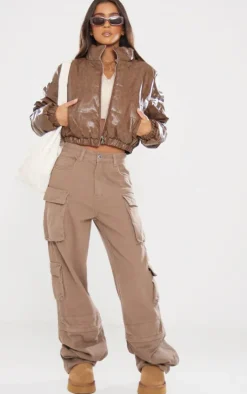 PrettyLittleThing Puffer Jackets*Textured Faux Leather Puffer Jacket