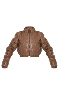 PrettyLittleThing Puffer Jackets*Textured Faux Leather Puffer Jacket