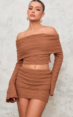 Best PrettyLittleThing Chocolate Textured Fold Over Long Sleeve Top Chocolate.