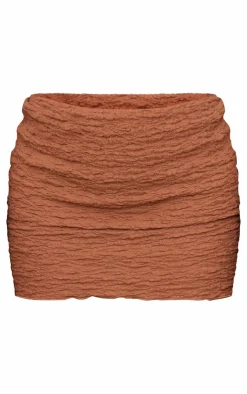 Clearance PrettyLittleThing Textured Fold Over Mini Skirt Chocolate