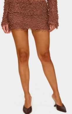 Outlet PrettyLittleThing Textured Fold Over Micro Mini Skirt Chocolate