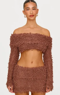 Outlet PrettyLittleThing Textured Fold Over Micro Mini Skirt Chocolate