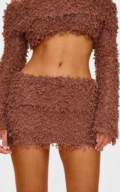 Outlet PrettyLittleThing Textured Fold Over Micro Mini Skirt Chocolate