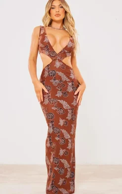 Textured Glitter Velvet Devore Cut Out Plunge Maxi Dress-PrettyLittleThing Online