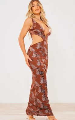 Textured Glitter Velvet Devore Cut Out Plunge Maxi Dress-PrettyLittleThing Online