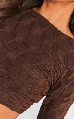 New PrettyLittleThing Textured Jersey Long Sleeve Backless Top Chocolate