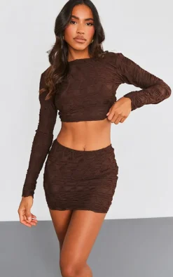 New PrettyLittleThing Textured Jersey Low Rise Micro Mini Skirt Chocolate