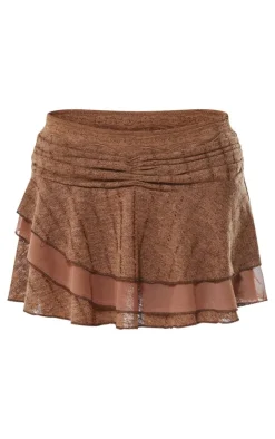 Clearance PrettyLittleThing Chocolate Textured Lace Ruched Detailing Mini Skirt Chocolate.