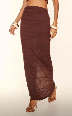 Outlet PrettyLittleThing Textured Maxi Skirt Chocolate