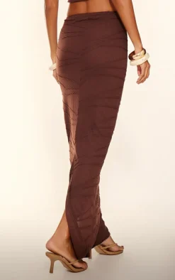 Outlet PrettyLittleThing Textured Maxi Skirt Chocolate