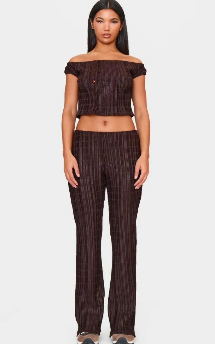 Clearance PrettyLittleThing Textured Skinny Flare Pants Chocolate