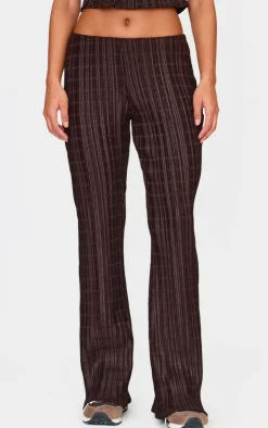 Clearance PrettyLittleThing Textured Skinny Flare Pants Chocolate