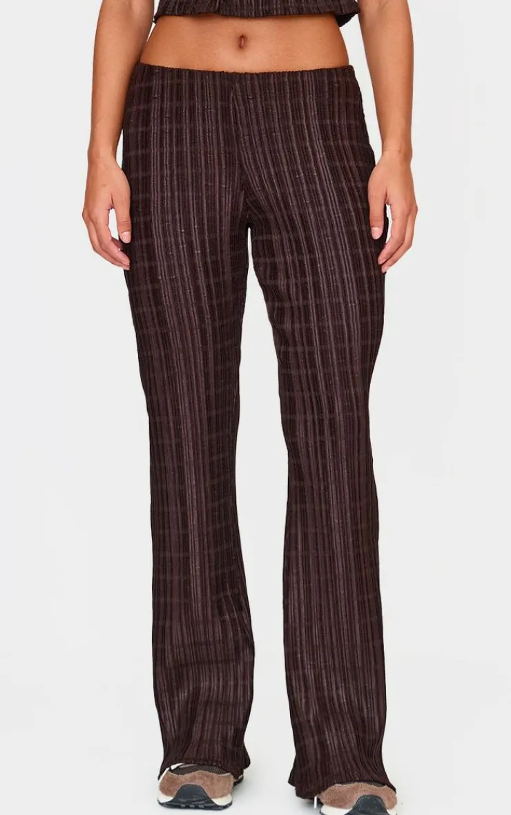 Clearance PrettyLittleThing Textured Skinny Flare Pants Chocolate