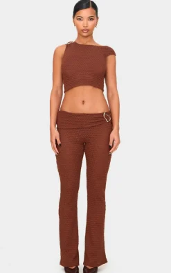 Clearance PrettyLittleThing Textured Trim Detail Low Rise Skinny Flares Chocolate