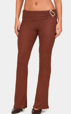 Clearance PrettyLittleThing Textured Trim Detail Low Rise Skinny Flares Chocolate