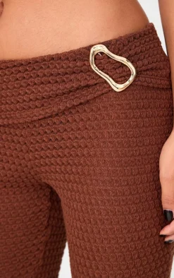 Clearance PrettyLittleThing Textured Trim Detail Low Rise Skinny Flares Chocolate