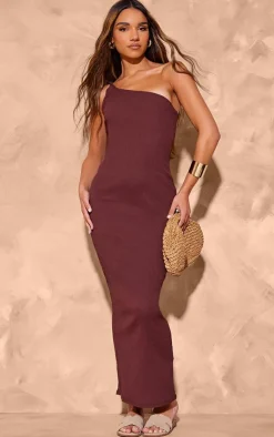 Chocolate Textured Twist One Shoulder Maxi Dress-PrettyLittleThing Clearance