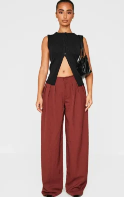 PrettyLittleThing Thanksgiving Outfits*Thin Waistband Pintuck Detail Tailored Woven Pants