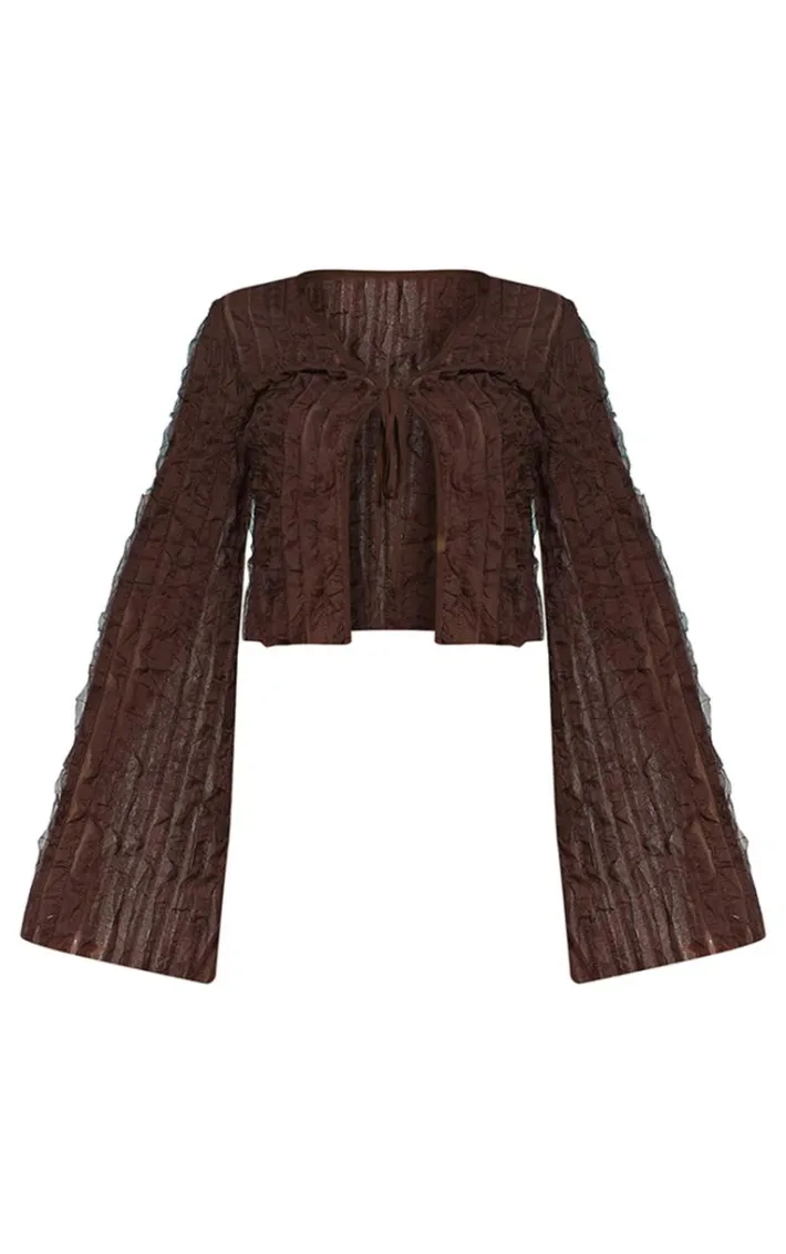 Chocolate Tie Front Raw Edge Detail Top