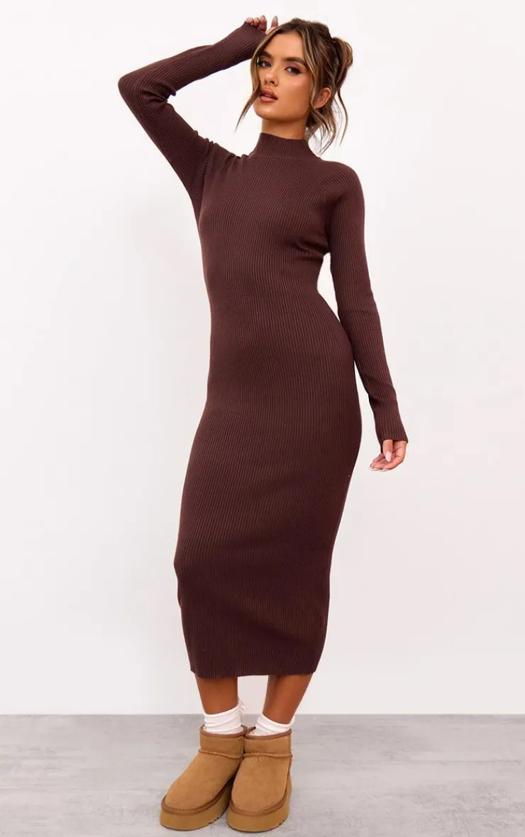 Turtle Neck Knitted Bodycon Maxi Dress-PrettyLittleThing Sale