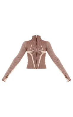 PrettyLittleThing Knitted Two Piece Sets*Two Tone High Neck Zip Up Knit Cardigan