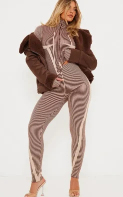 Hot PrettyLittleThing Two Tone High Waist Knit Leggings Chocolate