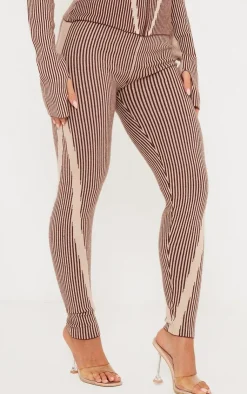Hot PrettyLittleThing Two Tone High Waist Knit Leggings Chocolate