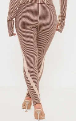 Hot PrettyLittleThing Two Tone High Waist Knit Leggings Chocolate