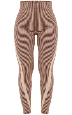Hot PrettyLittleThing Two Tone High Waist Knit Leggings Chocolate