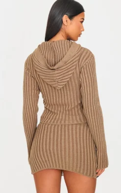 PrettyLittleThing Cardigans*Chocolate Two Tone Knitted Zip Up Cardigan