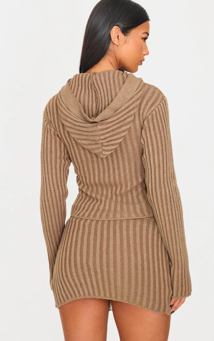 PrettyLittleThing Cardigans*Chocolate Two Tone Knitted Zip Up Cardigan