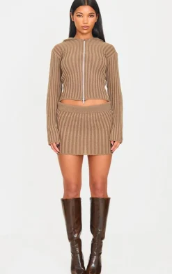 Sale PrettyLittleThing Chocolate Two Tone Knitted Mini Skirt Chocolate.