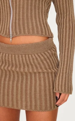 Sale PrettyLittleThing Chocolate Two Tone Knitted Mini Skirt Chocolate.