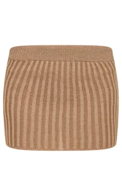 Sale PrettyLittleThing Chocolate Two Tone Knitted Mini Skirt Chocolate.