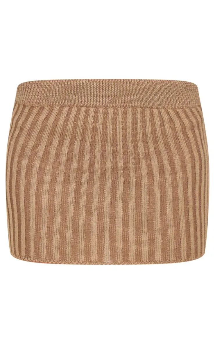 Sale PrettyLittleThing Chocolate Two Tone Knitted Mini Skirt Chocolate.