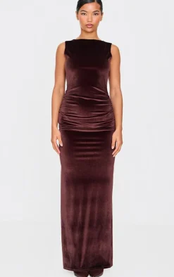 Velvet Boat Neck Maxi Dress-PrettyLittleThing Discount
