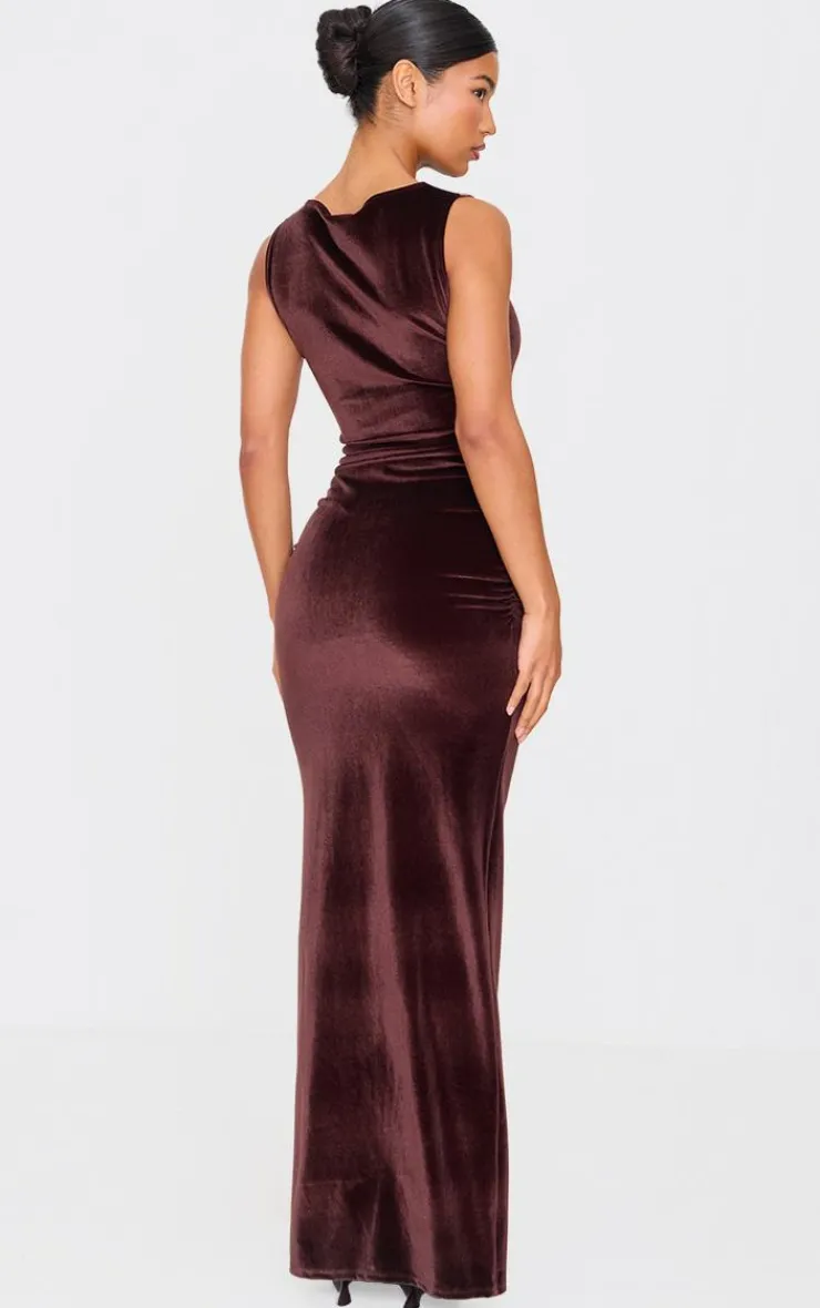 Velvet Boat Neck Maxi Dress-PrettyLittleThing Discount