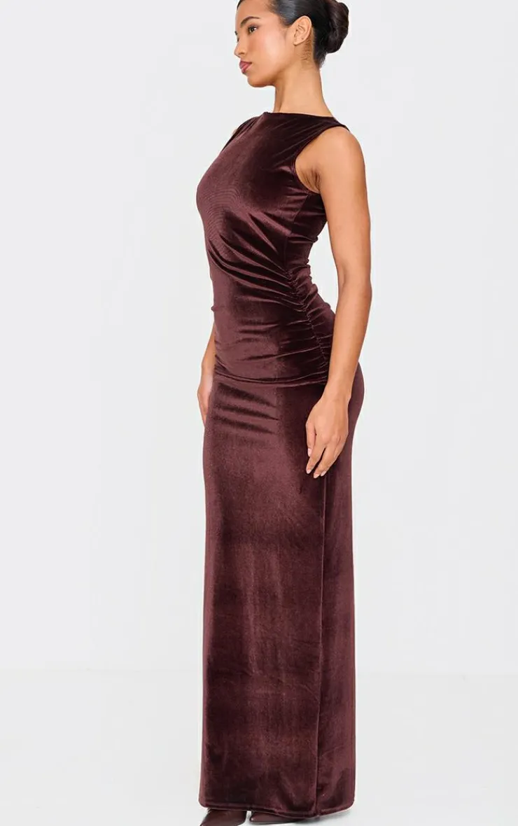 Velvet Boat Neck Maxi Dress-PrettyLittleThing Discount