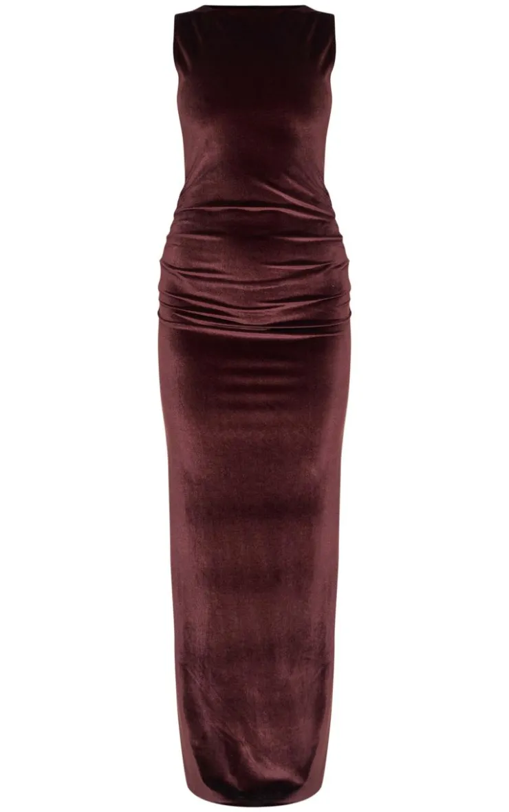 Velvet Boat Neck Maxi Dress-PrettyLittleThing Discount