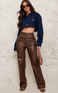 Washed Faux Leather Straight Leg Pants-PrettyLittleThing Clearance